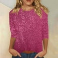 thumbnail image 2 of VBVC Women's Sequin Crew Neck Top,Laides Sparkly 3/4 Sleeve Shirt,Glitter Party Blouse For Women,Hot Pink,Size L, 2 of 6