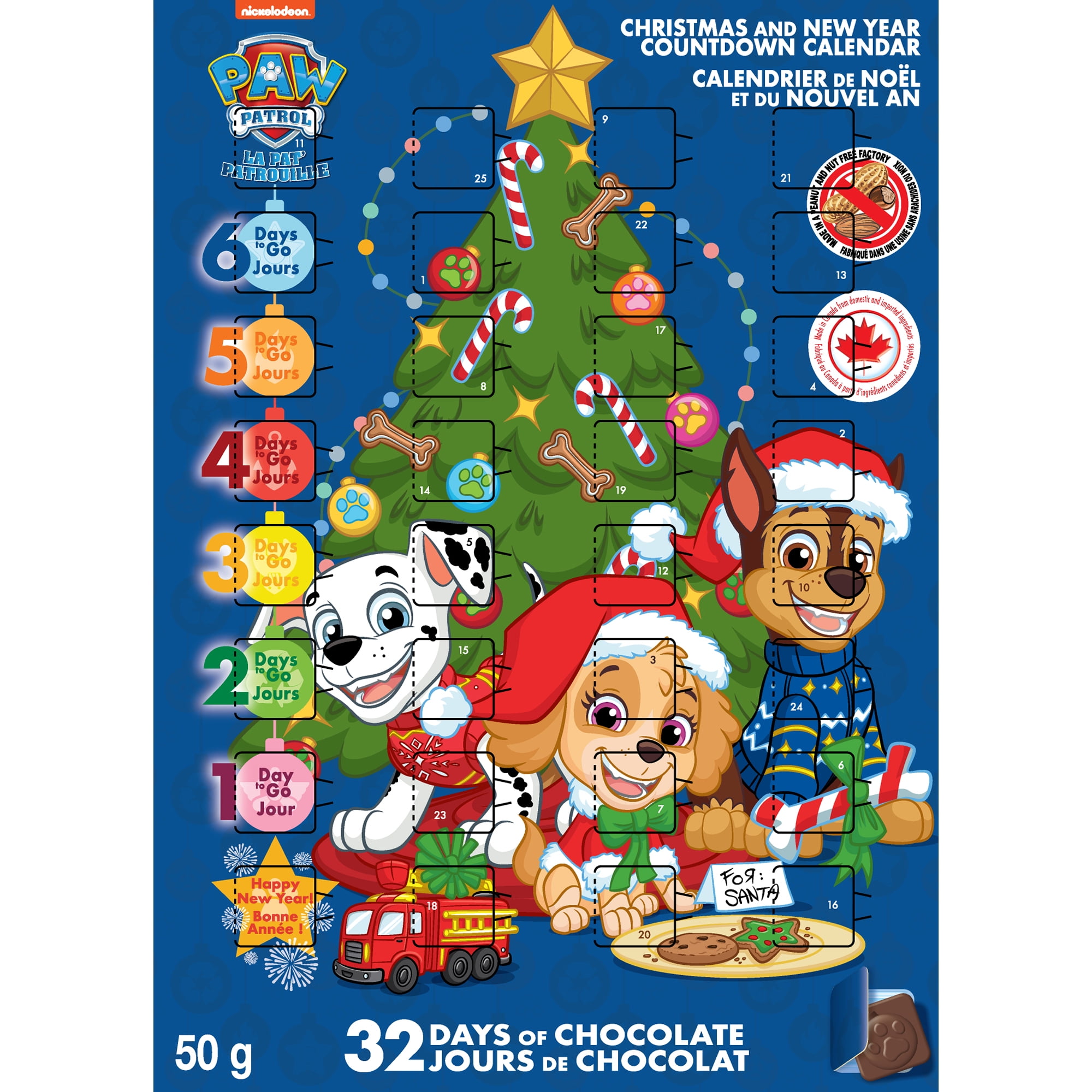Calendrier de l'avent de La Pat' Patrouille au chocolat au lait 50g