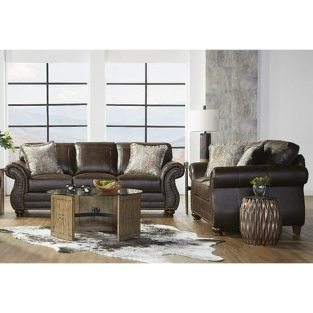 Modern Leather Loveseat 160cm with Nailhead Trim and Deep Brown Color