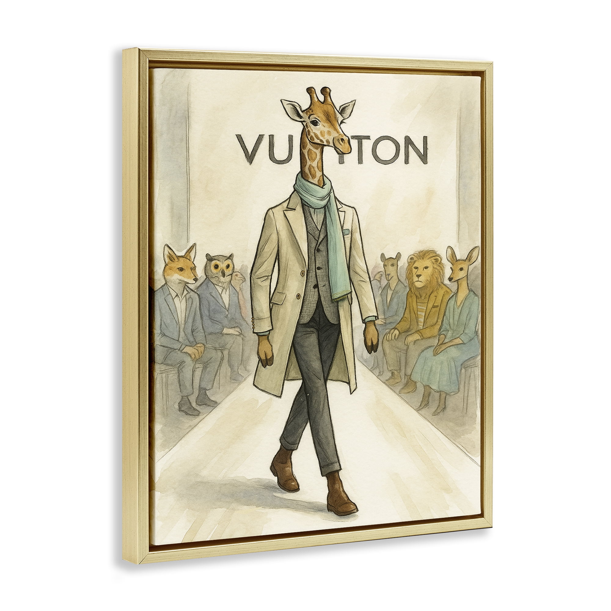 Stupell Industries Fashion Runway Giraffe Gold Framed Floater Canvas Wall Art, design by Grotto Studios