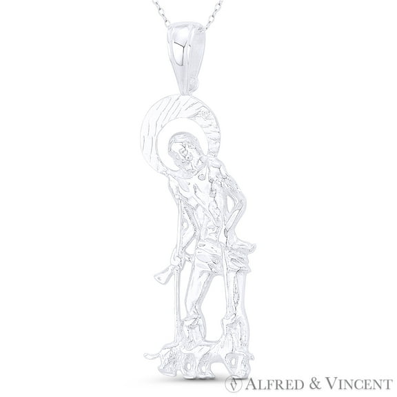 St. Lazarus the Beggar, Patron Saint of the Poor & the Sick 66x20mm (2.6x0.8in) Pendant & Chain Necklace in .925 Sterling Silver
