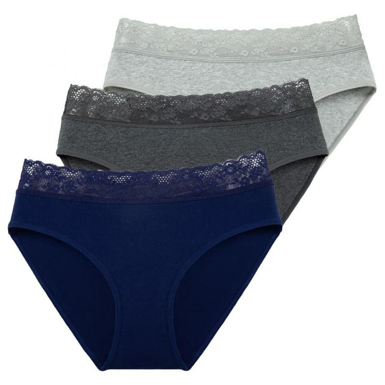 Women's Solid Casual Panties Mid-Rise Cotton Lace Waistband Briefs High  Elastic Soft Breathable Invisible Underwear Briefs XS-XXL(3-Packs)