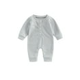 thumbnail image 1 of xiaxaixu Baby Boys Waffle Rompers Solid Color Buttons Crew Neck Long Sleeve Infant Jumpsuits Fall Toddler Clothes Bodysuits, 1 of 8
