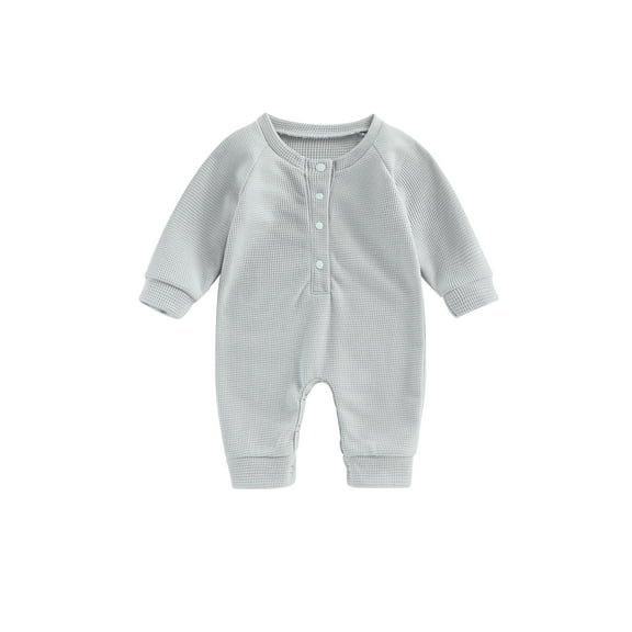 Bagilaanoe Newborn Baby Boys Waffle Jumpsuit Solid Color Long Sleeve Bodysuit 3M 6M 12M 18M Infant Ribbed One Piece Romper
