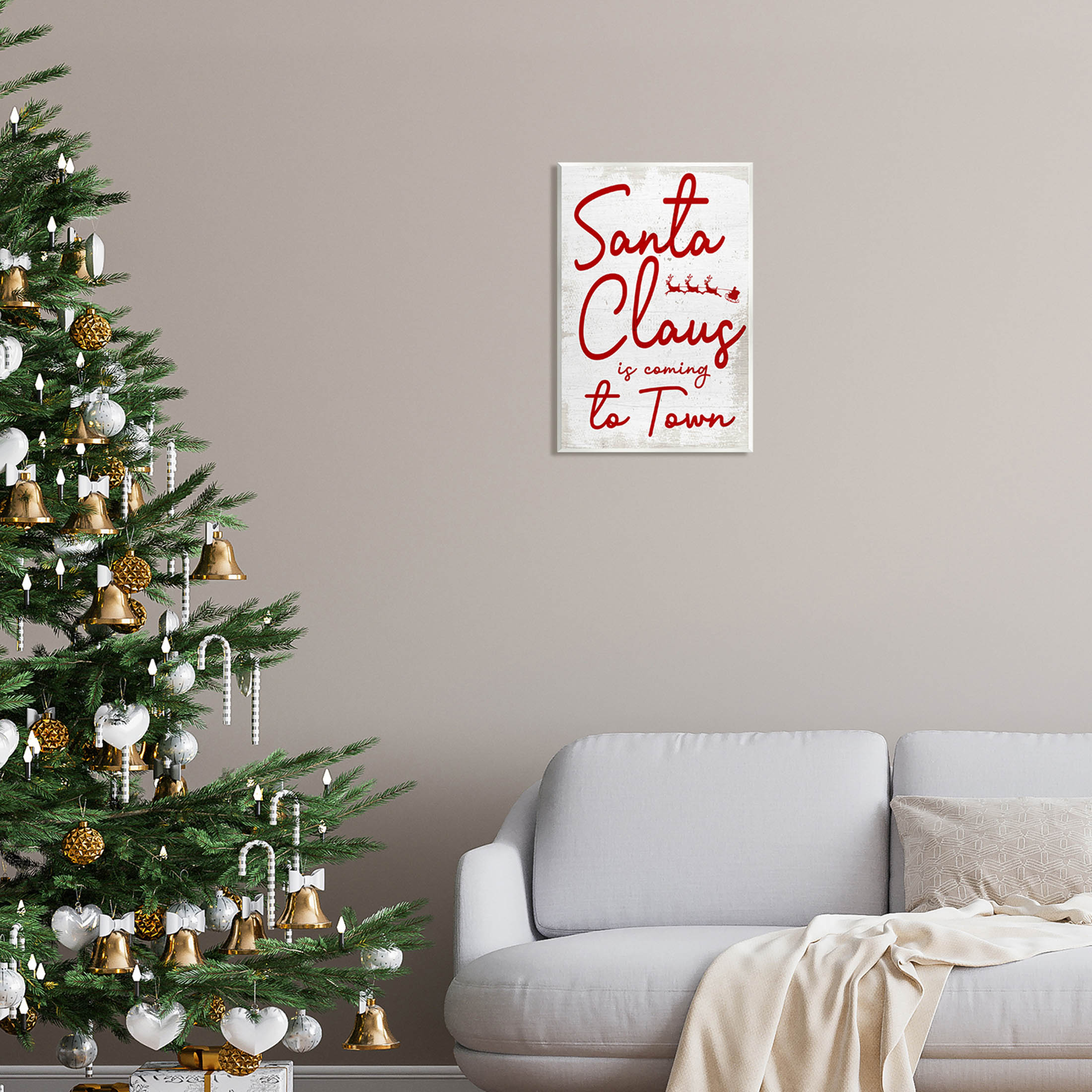 Santa Claus Coming to Town Phrase Holiday Graphic Art Unframed Art Print Wall Art