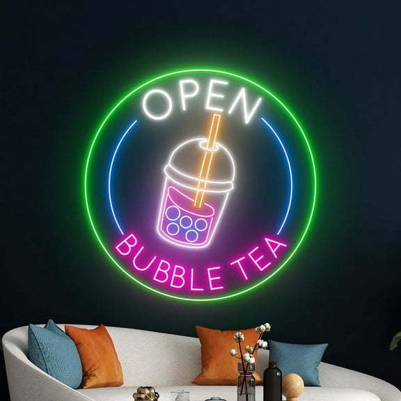 Handmadetneonsign Bubble Tea Open Neon Sign, Boba Tea Neon Light, Milk Tea Led Sign, Tea Drink