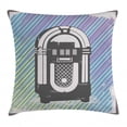 thumbnail image 1 of Jukebox Throw Pillow Cushion Cover, Radio Party Dark Grey Vintage Music Box with Abstract Grunge Colorful Stripes Image, Decorative Square Accent Pillow Case, 16 X 16 Inches, Multicolor, by Ambesonne, 1 of 2