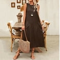 thumbnail image 4 of Ayolanni Summer Dresses for Women 2025 V-Neck Brown Sleeveless Solid Maxi Dresses Girls Dresses M, 4 of 8