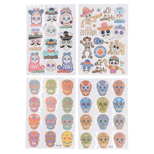 4 Uds. Pegatinas de calavera de Halloween, tatuajes temporales de Halloween divertidos y divertidos a la moda con estampado en caliente para niños y adultos