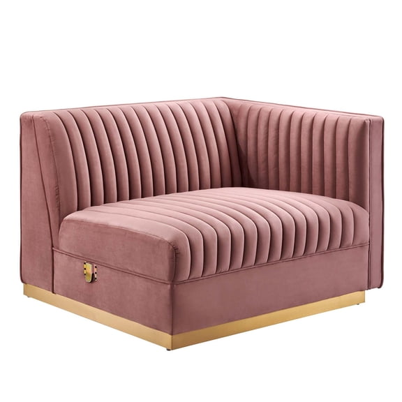 Maklaine Velvet and Stainless Steel Right-Arm Chair in Dusty Rose