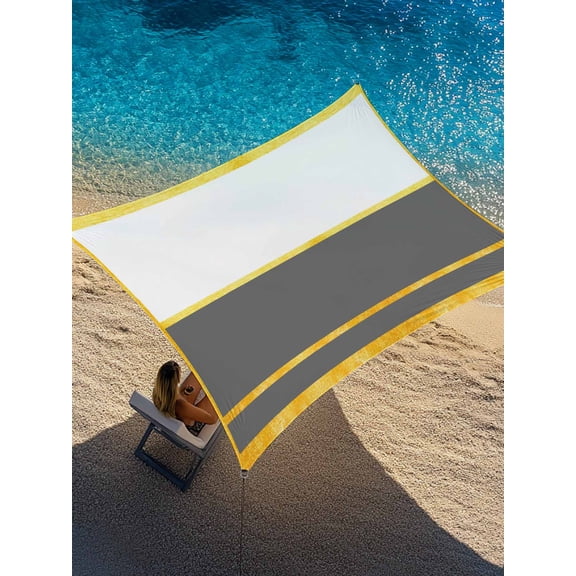 Gold Lines Sun Shade Sail 12' x 16', Gray Color Block Rectangular Geometric Modern Rectangle Outdoor Sunshade Canopy, Waterproof UV Block Patio Covers for Garden Yard Beach