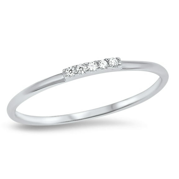 CHOOSE YOUR COLOR Thin Clear CZ Wedding Ring .925 Sterling Silver Stackable Band White Female Size 7