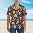 thumbnail image 2 of Vsdgher Skull gold flower Print Men's Hawaiian Shirts Button Down Tropical Holiday Beach Shirts Vacation Clothes,Medium, 2 of 7