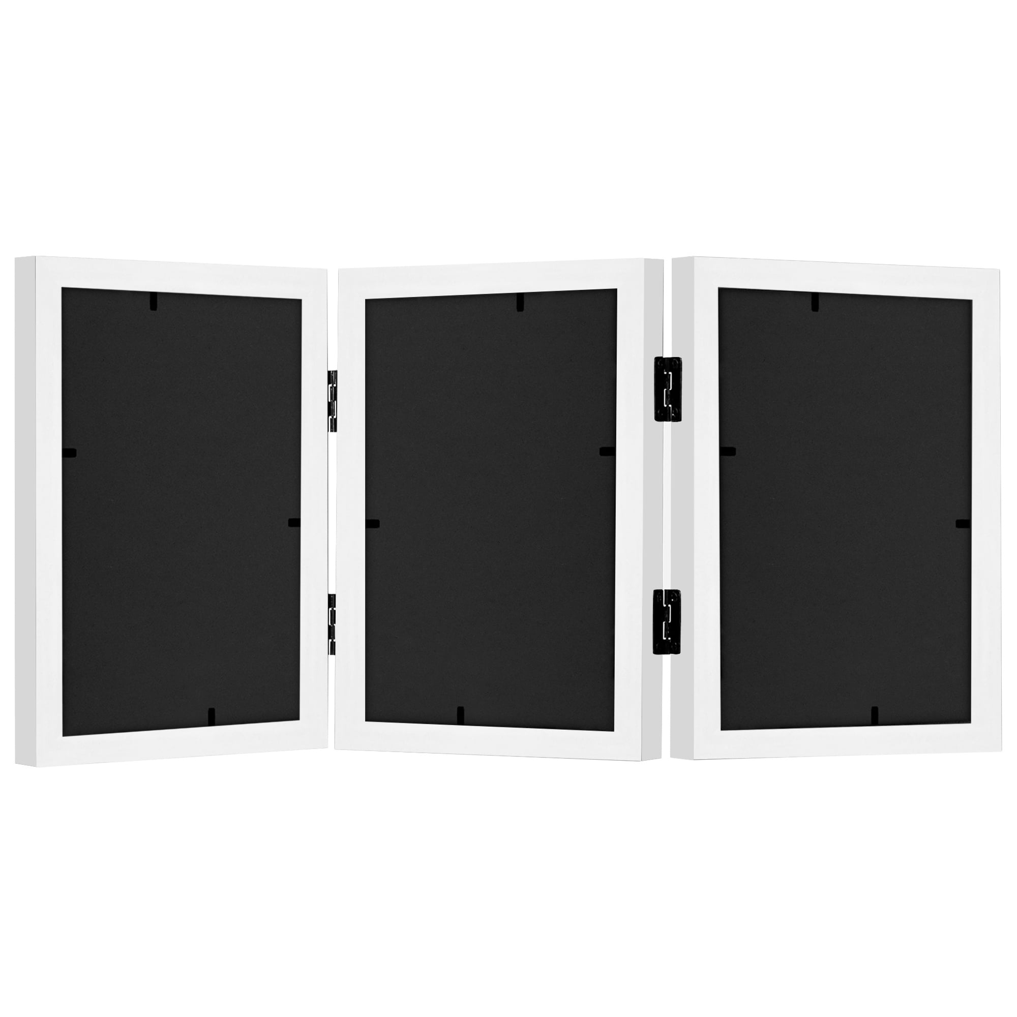 Americanflat Hinged 3 Photo Frame in White MDF - Desk Photo Frame for 4X6" Photos - Tri Folding Picture Frame For Desk - Displays 3 Photos with Shatter-Resistant Glass Covers