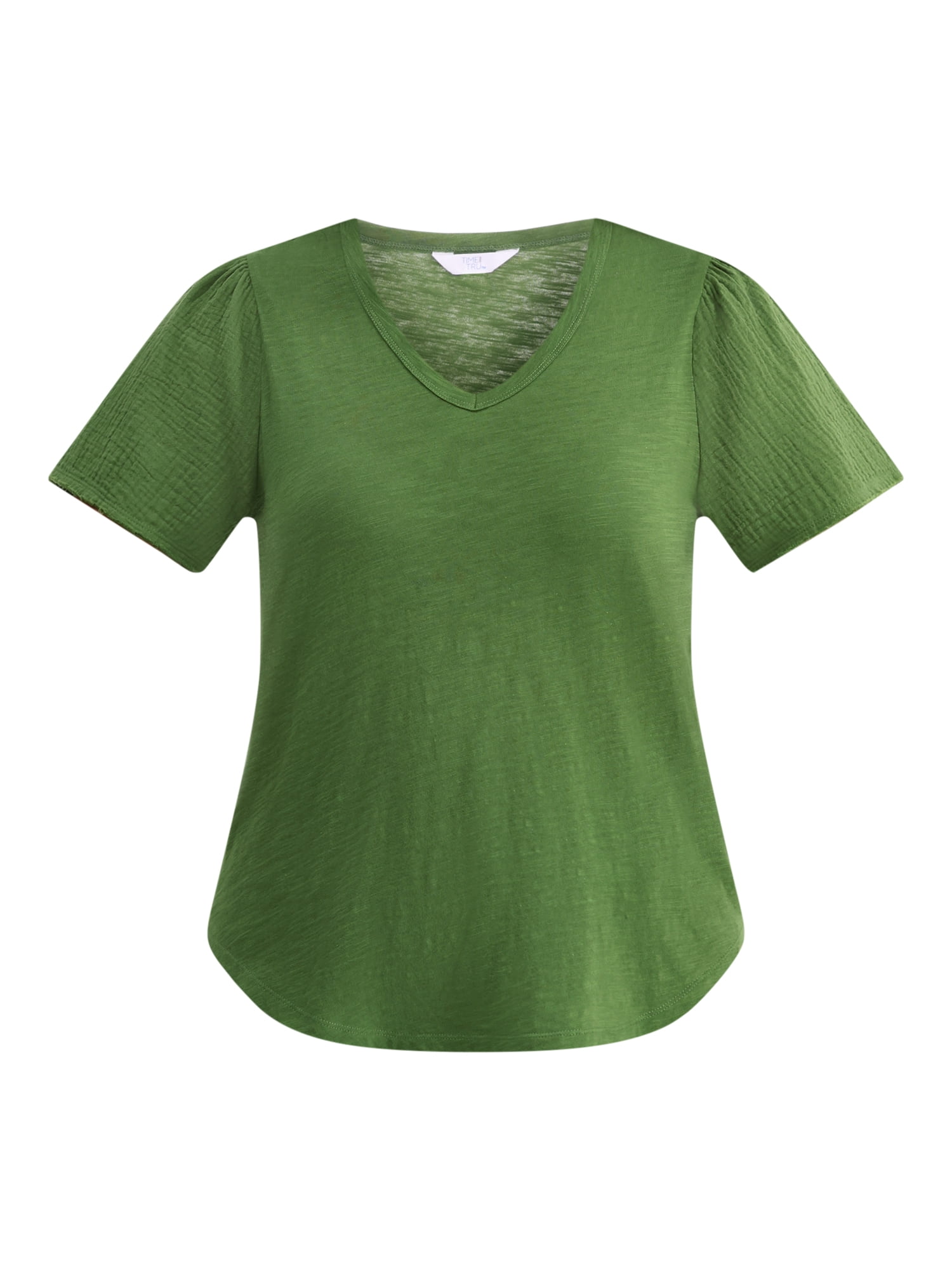 Time and Tru Women's Cotton Mixed Fabric V Neck Tee, Sizes XS-XXXL