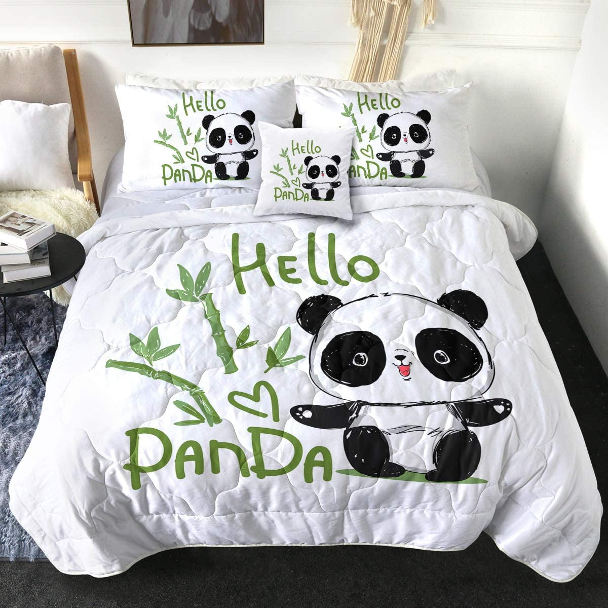 Cute Panda Printing Bedding Set Duvet Quilt Cover+Sheet+Pillow Case Four-Piece 