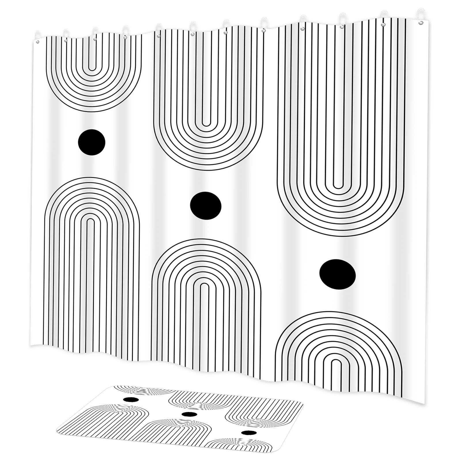 Dznils Boho Fabric Shower Curtains and Bath Rug Set, Modern Bathroom Curtain Sets, White, 72" x 72"