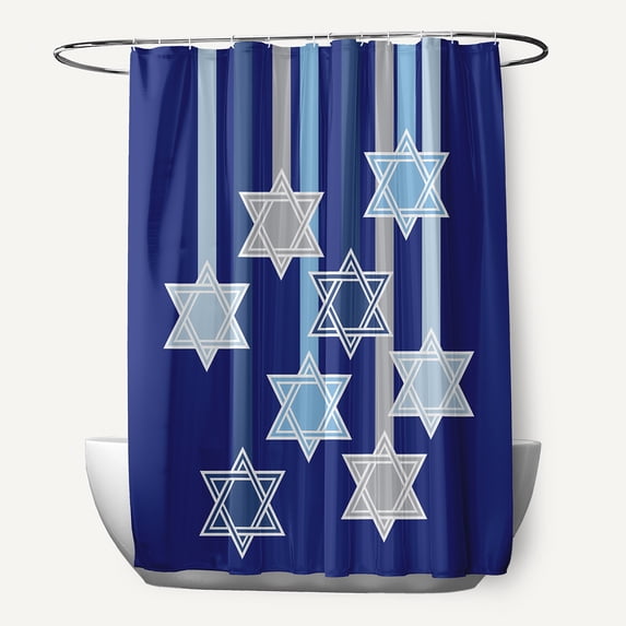 Simply Daisy 70" W x 73" H Shooting Stars Geometric Print Polyester Shower Curtain, Blue
