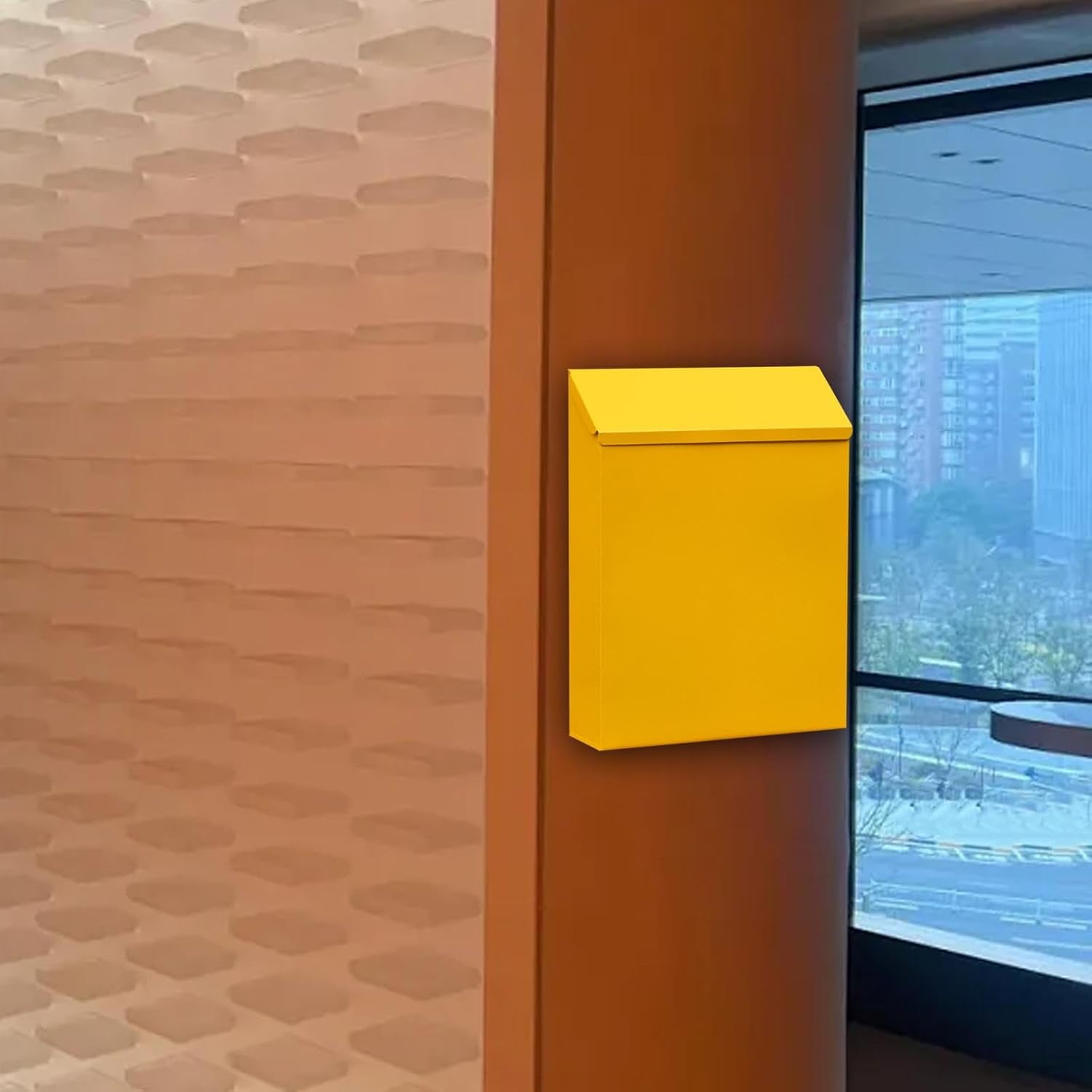 ABCISI Wall Mounted Mailbox, Drop Box with Lock, Letterbox, Rainproof Newspaper Holder Box Wall Hanging Mail Box for Gate Porch Decor, yellow