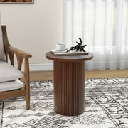 Round Solid Wood End Table Brown Pedestal Side Table Living Room Furniture Accent End Table with Solid Wood Base