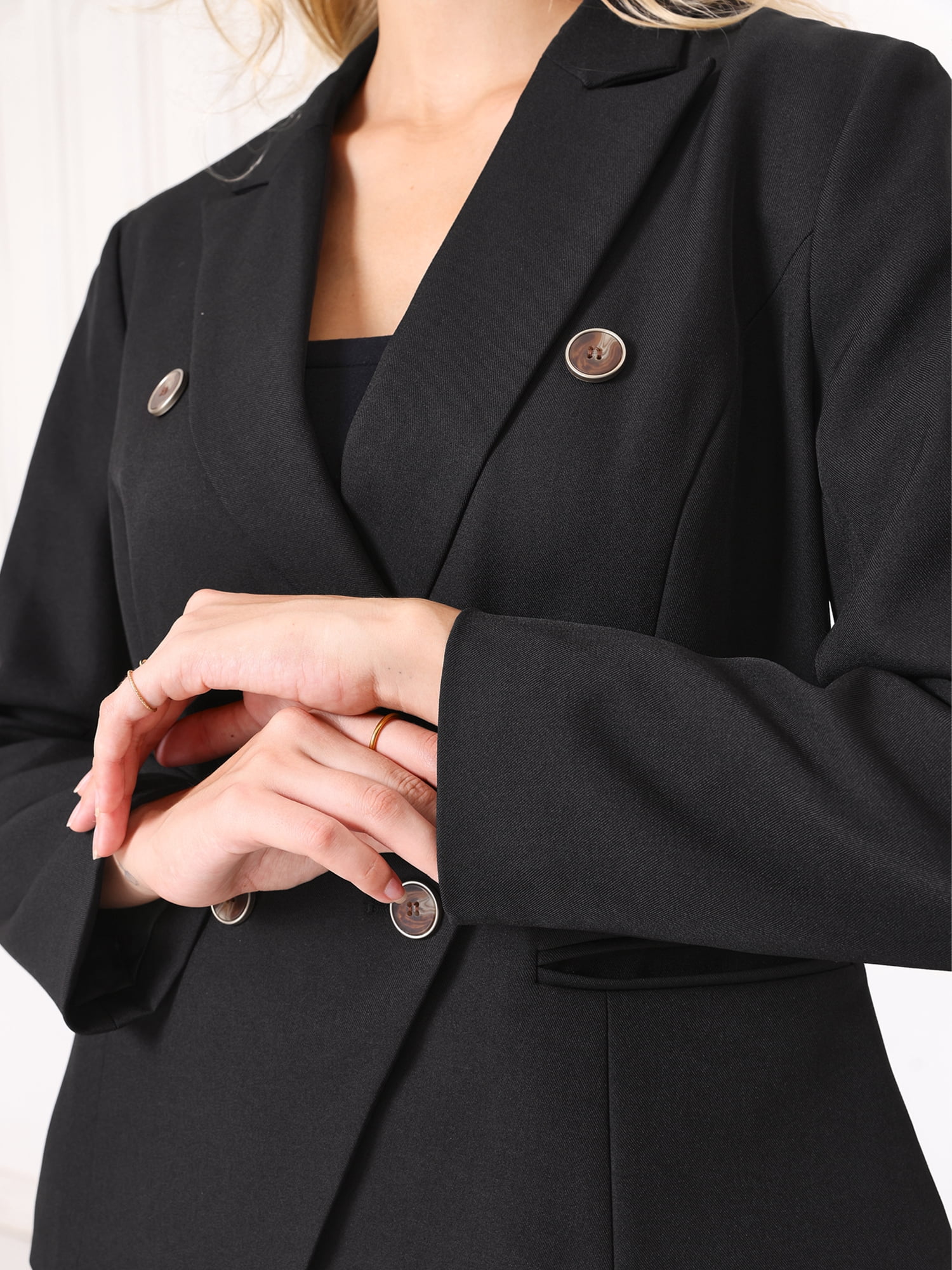 DARING DIVA Women's Work Blazer Notch Lapel Double Breasted Suit Jacket L Black