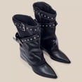 thumbnail image 5 of Dakaela Women's Fold over Boots Pointy Toe Mid Calf Cowboy Western Booties Buckles Pull on Dressy Winter Riding Shoes Black 7, 5 of 7