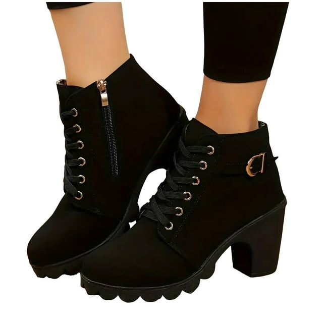 Bottes de Combat à Talons Hauts pour Femmes, Tactiques, à Lacets, Plateforme, Talon Épais, Bottines Courtes d'Équitation, Cheville, Chaussures d'Hiver et d'Automne