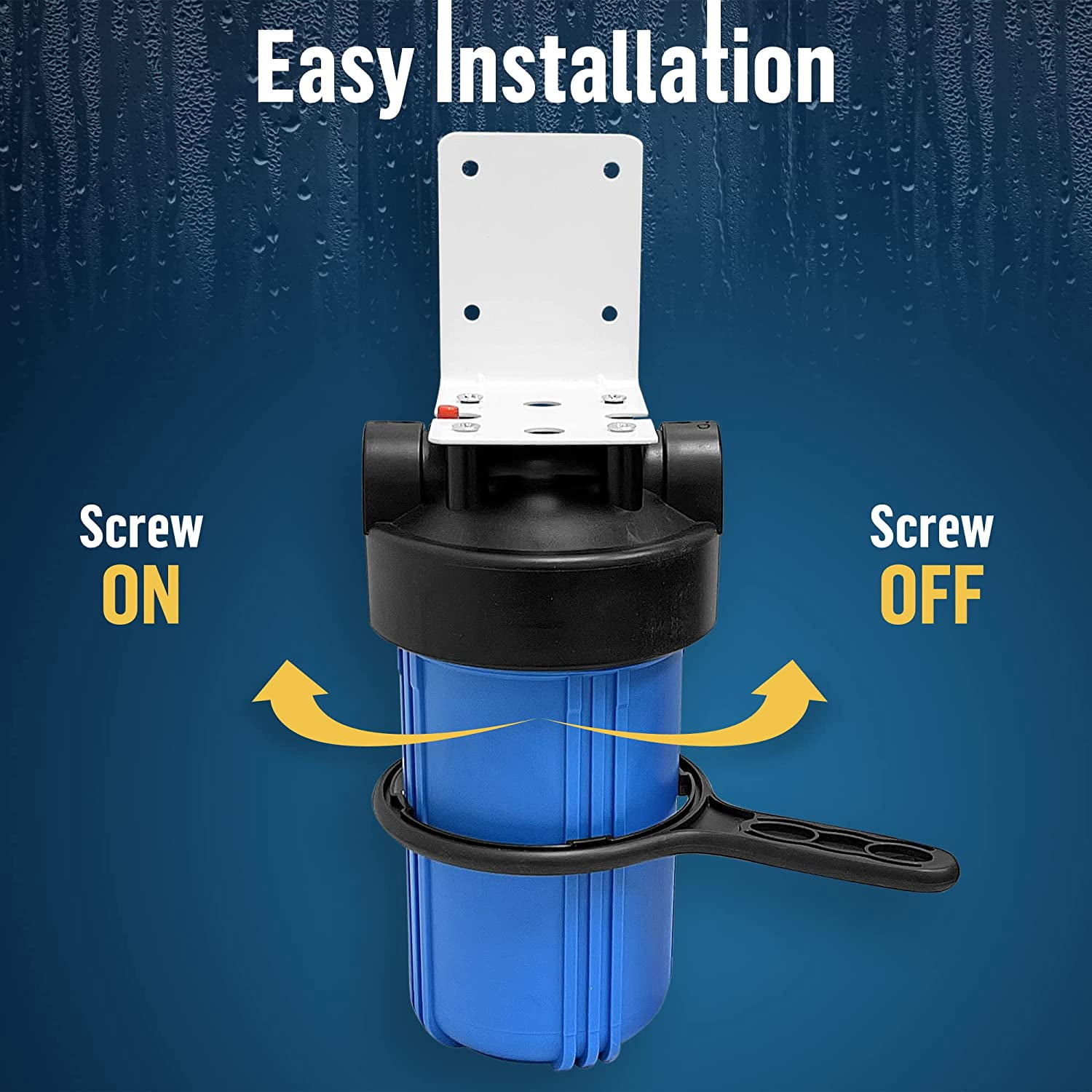 High Capacity 10 x 4.5 Whole House Filter Purifier System for Well or City Water, Presser Relief Button, 1 NPT Brass Port, Double O-ring, Meets NSF Standards & Regulations (Blue, 4 Sets)
