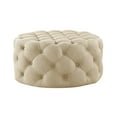 thumbnail image 2 of Inspired Home Niles Beige Linen Ottoman - Tufted Allover, Castered Legs, 2 of 7