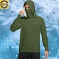 thumbnail image 2 of Ecqkame Men's Sun Protection Hoodie Tops Long Sleeve Fishing Shirt with Hood Mask Lightweight Athletic Running Outdoor Tops 01-Army Green S, 2 of 7