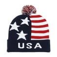 thumbnail image 3 of Womens Beanies Hat American Flag Cuffed Knit Hats with Pom Pom USA Winter Warm Skull Beanie Cap Black, 3 of 3