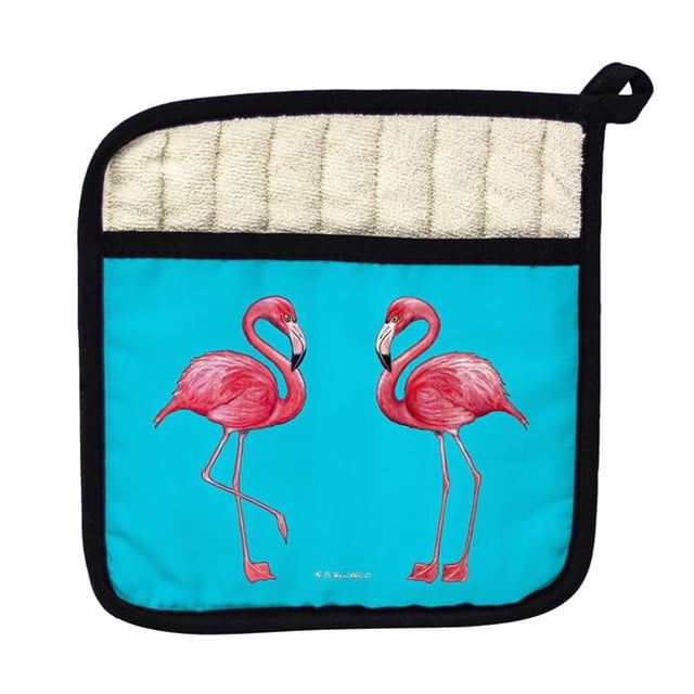 Betsy Drake PT084T Flamants Roses sur Support de Pot Turquoise