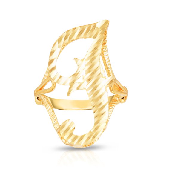 Floreo 10k Yellow Gold Personalized Letter Extra Large Cursive Initial Ring