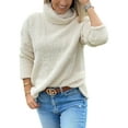 thumbnail image 3 of Fangasis Women Fluffy Fleece Sweatshirt Turtleneck Sherpa Sweatshirts Solid Color Tunic Tops Ladies Thermal Pullover Loose Fit Sport Outwear Beige S, 3 of 4