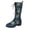 Blue, variant on Women's Vintage Dragon Floral Print Mid Calf Boots Almond Toe Stacked Block Heel Long Combat Booties with Side Zipper