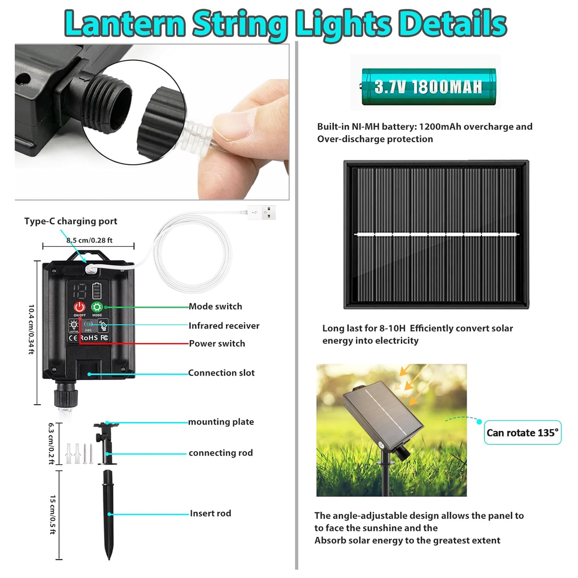 BUGHUT 100FT Solar String Lights Waterproof,Patio Lights Solar Powered with Remote & USB Port 25+1 LED Shatterproof Bulbs 11 Light Modes,Dimmable Solar Lights for Christmas,Backyard,Garden