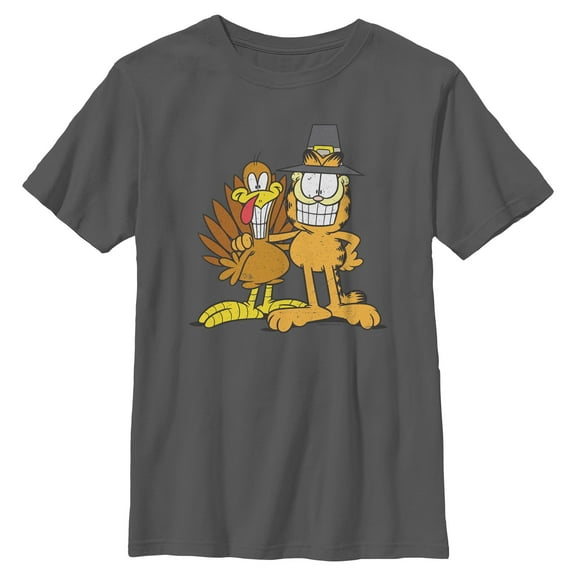 Boys Garfield Cat and Turkey Pilgrim Core T Shirt