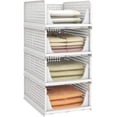 thumbnail image 1 of Pinkpum Stackable Plastic Storage Basket, Foldable Closet Organizers and Storage Bins 4 Pack Drawer Shelf Storage Container for Wardrobe Kitchen Bathroom Office Dorm White, 1 of 8