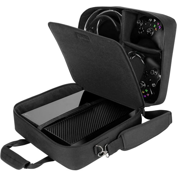 AIR-Game Console Carrying Case Compatible with All Xbox and PS models - Accessory Storage for Controllers, Cables, Headsets and Padded Shoulder Strap - Black