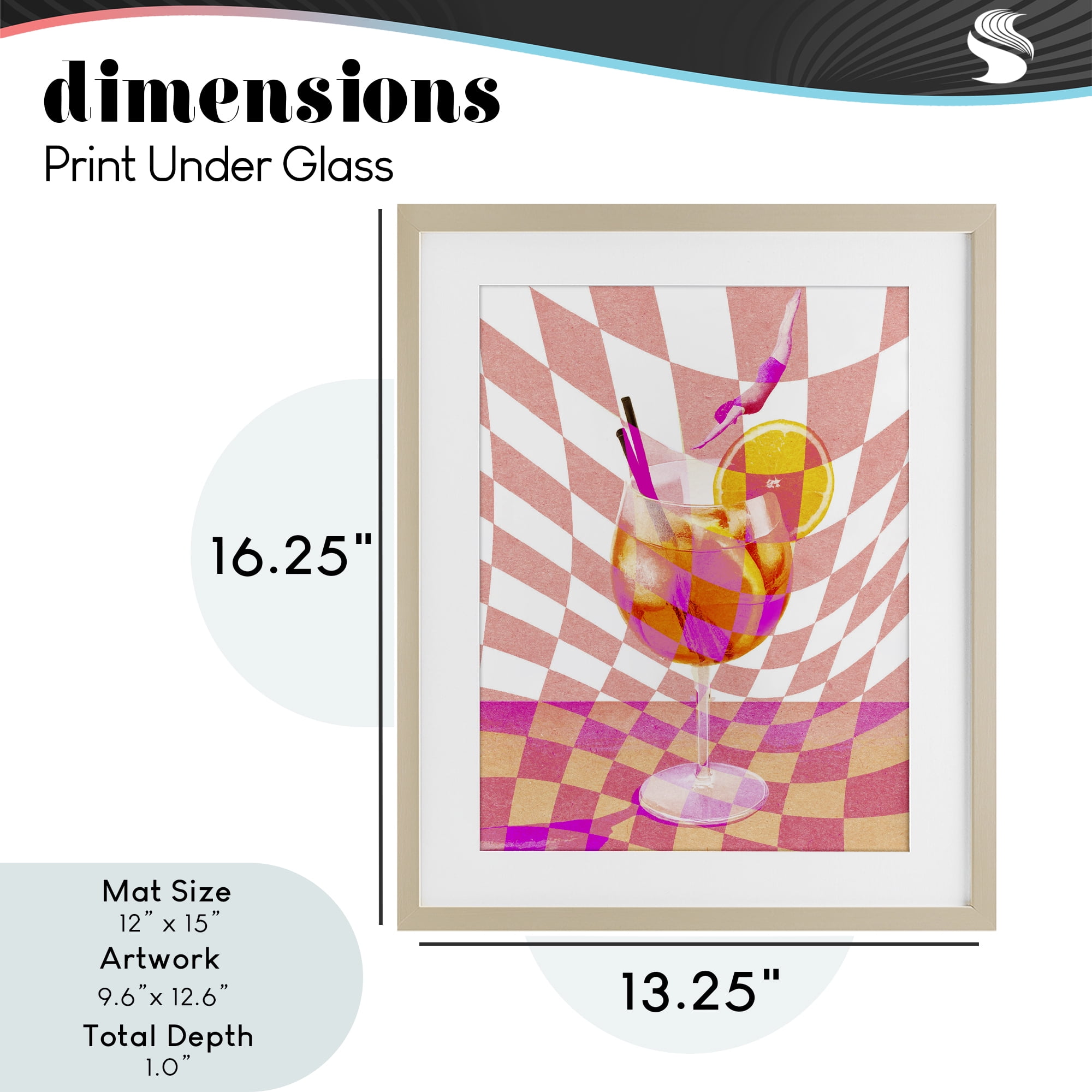 Retro Checkered Summer Cocktail Birch Framed Print Under Glass, design by Lil' Rue