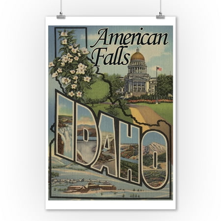 American Falls, Idaho - Large Letter Scenes (9x12 Art Print, Wall Decor Travel