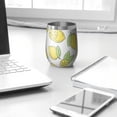thumbnail image 3 of 12oz Stemless Wine Tumblers Yellow Lemon Fruit Leaves White Pattern Vacuum Insulated Stainless Steel Travel Tumbler Cups Mug with Lid and Straw for Champaign,Cocktail,Beer with Cleaning Brush, 3 of 5