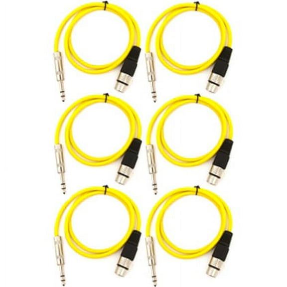 Seismic Audio SATRXL-F2, 6 Pack of Yellow 2' XLR Female to TRS Patch Cables