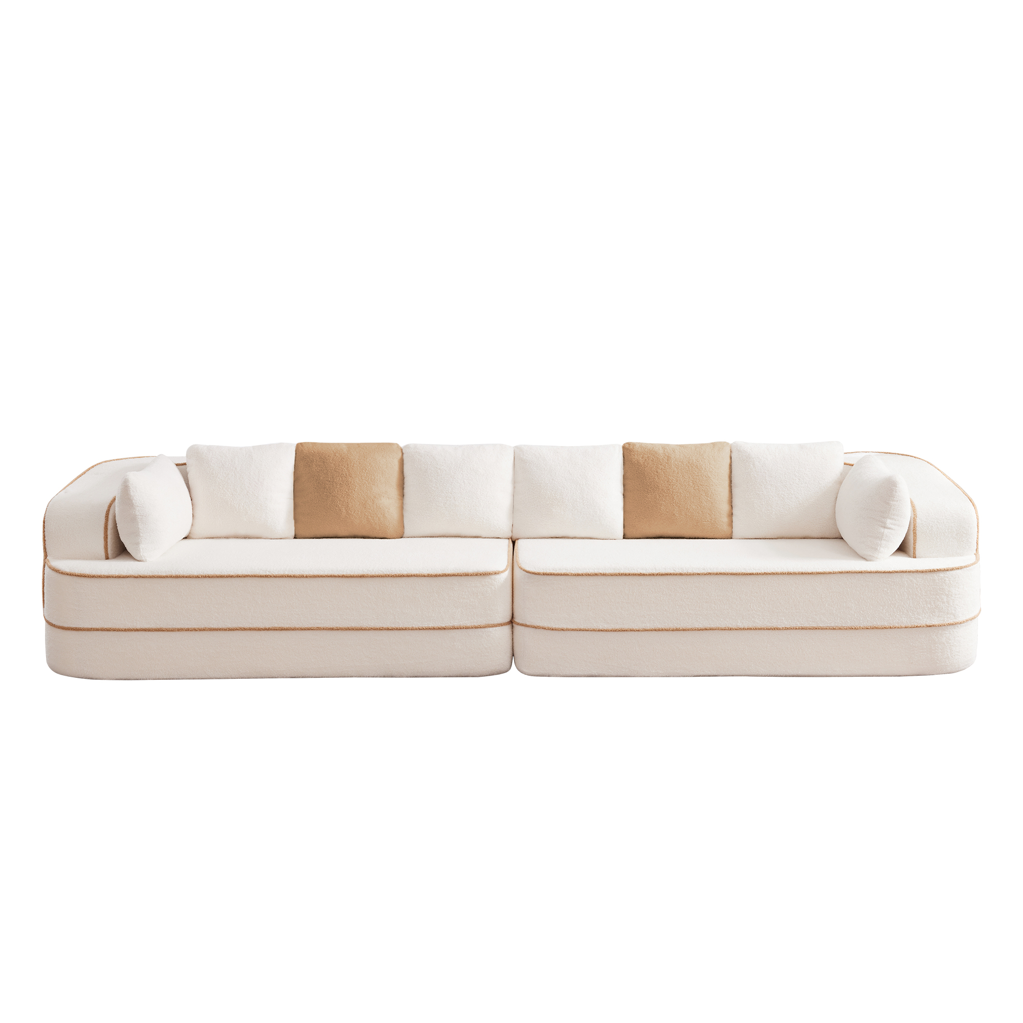 Aukfa 135" 4-Seater Modular Sofa for Living Room, 29" Deep Seat, Plush Teddy Velvet, White