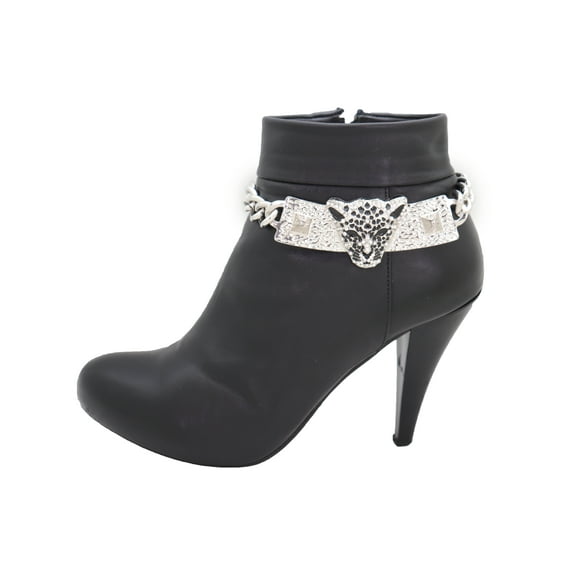 Women Silver Metal Chain Boot Bracelet Shoe Charm Tiger Leopard