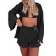 thumbnail image 2 of VISgogo Conjunto de ropa informal para mujer Sujetador de camisa de manga larga con textura fruncida de color sólido con pantalones cortos de cintura elástica VISgogo moda, 2 of 9
