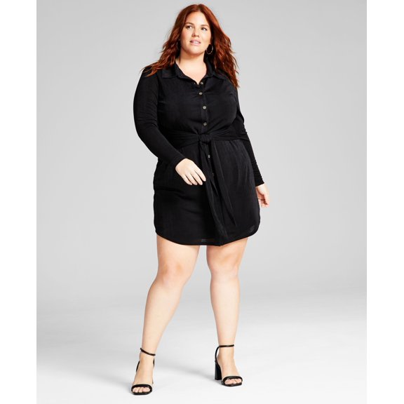 Plus Size Tie-Front Dress Black 1X
