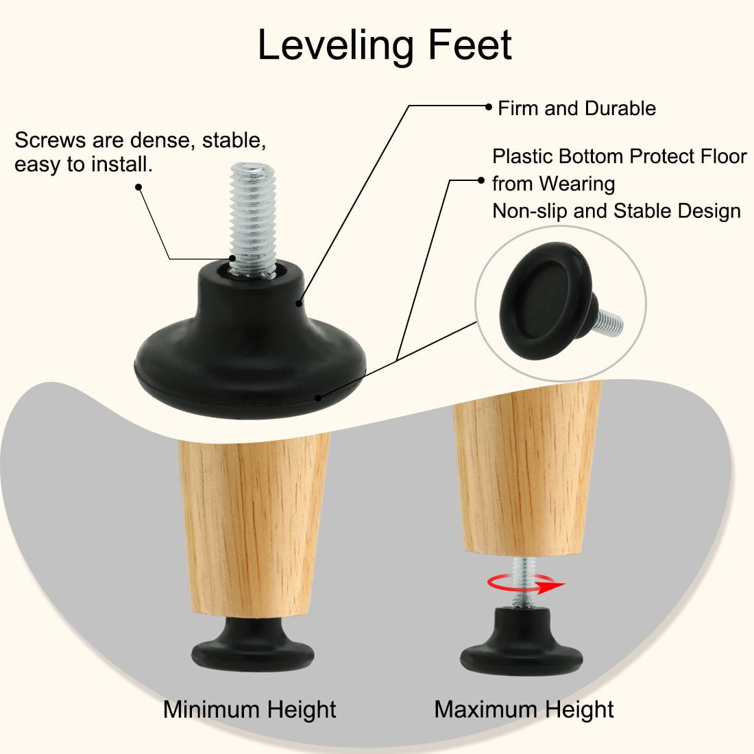 Unique Bargains 8Pcs M8 x 18mm Adjustable Leveling Feet for Table Desk Leg