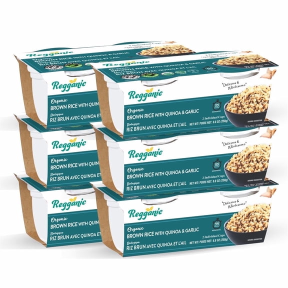 Reganic Organic Brown Rice with Quinoa & Garlic, 8.8 oz (pack of 6), Shelf-Stable