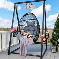 YOXIFOC Adult Egg Hanging Chair with Stand and Cushion Set, Black